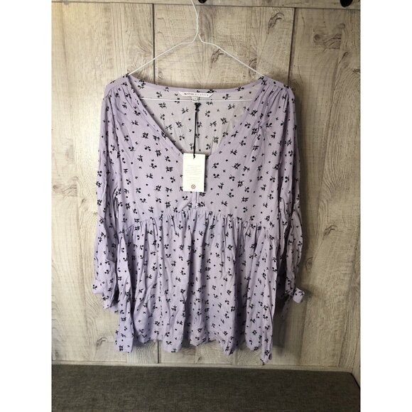 Hatch Tops - The Nines by Hatch Purple Lilac Floral Crepe Maternity Blouse Shirt Size Medium